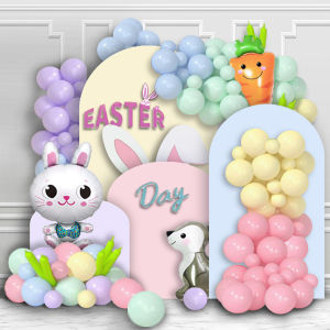 115Pcs Easter Macaron-Colored Balloon Set White and Gray Rabbit and Carrot Foil Balloons Easter Balloon Arch Suitable for Easter Bachelor Parties Birthdays Coming-Of-Age Ceremonies Graduation Ceremonies Banquet Decorations