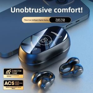 KEBIDUMEI Wireless Ear Clip Bluetooth Headset - Open-Ear Bone Conduction 9D Stereo LED Power Display IPX5 Waterproof Long Battery Life for Sports & Gaming