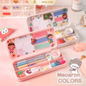 Macaron Pencil Case Simple Large Capacity Stationery Box PP Plastic Pencil Storage Box Cosmetic Case (no STICKER)