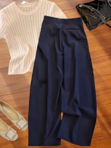 Elegant Summer Outfit Womens High-End Fragrance Style Fashion Age-Defying T-Shirt Wide Leg Pants Two-Piece Set Korean Style Short Sleeve round Neck Pure Color