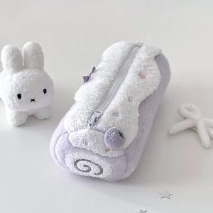 1PC Cute Cream Roll Plush Pencil Case Large Capacity School Student Stationery Storage Bag