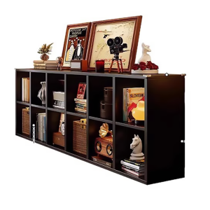ZHENXUANGE | Retro Style Real Wood Bookshelf for Living Room Black Storage Short Cabinet