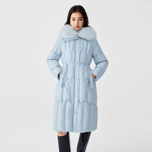 Koradior | Fox Fur Collar Waist Cinched Mid-calf Down Jacket
