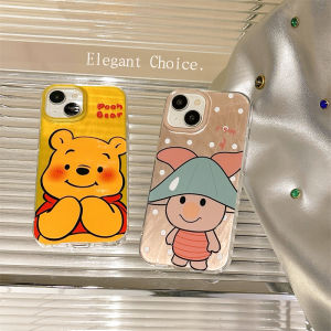 Cartoon Winnie the Pooh Piglet Phone Case for  13Pro 14Plus Couples 13/12 Feather Acrylic Anti-Fall Womens 8/7 Cute Se3