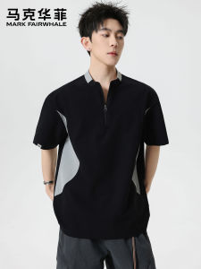 Mark Fairwhale | Black Short Sleeve Tshirt Thin Commuter Style Half Zip Slim
