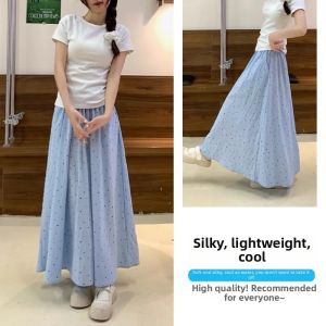Large Size Dots Lightweight Summer Mid-Length A-Line Skirt