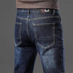 High-End Mens Slim Fit Stretchy Jeans Spring Autumn Trendy Brand Straight Leg Casual Long Pants Versatile Comfortable Cotton Denim