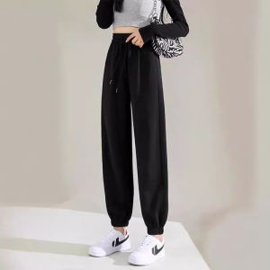 Black High Waist Loose Fit Sports Pants Womens Spring Autumn Style Lantern Casual Sweatpants Korean Style Commute Wind