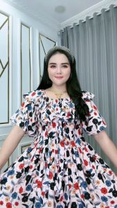 Dress Wanita Pita Marimar Mariana Katun Rayon Karet Smok Depan Belakang Lengan Pendek Ld 110 Pb 138