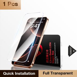 Sanptoch Đầy Đủ Rõ Ràng miếng bảo vệ màn hình Với Tự Động Cài Đặt hộp ma thuật Cho iPhone 16 / 15/14/13/12 Pro Max 9H kính cường lực Cho iPhone 16 15 14 Cộng Với HD Trong Suốt Quân Đội-Shatterproof màng bảo vệ