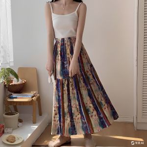 New 2024 Cotton Silk Sleep Dress Summer Womens Midi Skirt Loose Fit Floral Print Long Nightgown Comfortable Home Wear