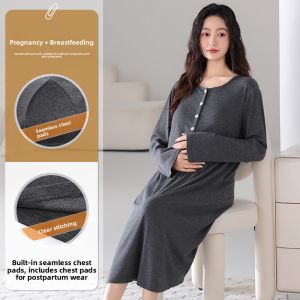 Miiow | Cat Woman Sleep Dress Womens Thin Postpartum Summer Nightgown With Chest Pad One-Piece Polyester Fiber Long Sleeve Maxi Dress