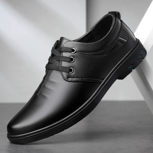 Casual Business Mens Shoes Flat Heel Lace-Up Leather Shoes round Toe Rubber Outsole Spring Autumn Season Fashion Single Shoes