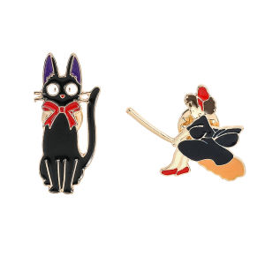 Bandai | Cartoon Anime Hayao Miyazaki Witch Delivery Metal Badge Magic Little Girl Black Cat Alloy Brooch