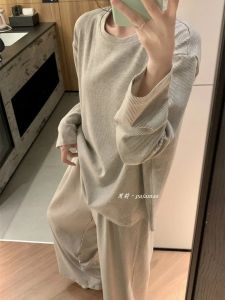 Korean Style Sweet Polka Dot Long Sleeve Sleepwear Set for Women with Ruffle Collar Home Clothes Spring Autumn Seasonal