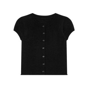 NIHAOKANONG | Áo Cardigan Mỏng Thoáng Khí Tay Ngắn Cổ Tròn Dáng Xòe