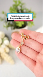 KERONGSANG TUDUNG Ribbon Saduran Emas 24K Permata Putih dan Purple Zhulian