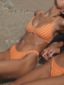 Yukari swim Orange Women Bikini Swimsuit Stripes Bathing Suit Beachwear