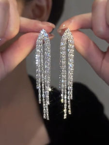 Elegant Long Tassel Womens Earrings Silver Needle Slimming Face Shape round Fashion Jewelry Ear Drops Handmade Alloy Gold Plated