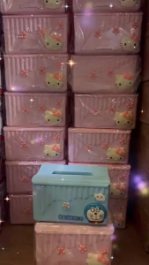 HOMIEE Cute Cartoon Pink Kitty Doraemon Paper Box Plastic Holder Storage Tissu Bekas Simpanan Tisu