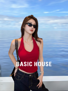 Basic House | V-Neck Halter Sleeveless Top Cotton Red