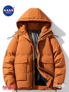 NASA Joint Name Pure Color Hooded down Jacket Mens Winter 2023 New Arrival K-style Thickened White Duck down Puffer Jacket Coat