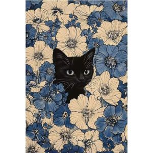 Jigsaw Puzzle 500/1000/1200/2000PCS Black Cat Surrounded by Flowers Floral Art Brain Teaser Puzzle Calming Hobby Gift