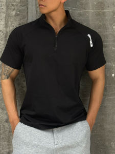 เสื้อยืดคอตั้งทรงสลิมฟิตสำหรับผู้ชาย ทรงหลวม แขนสั้น แห้งเร็ว ผ้าคอตตอนคลอร์นิ่ม สำหรับเล่นกีฬา วิ่ง ปั่นจักรยาน ฟิตเนส