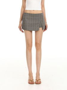 Gingham A-line High Slit Anti-peeking Shorts Skirt Low Waist