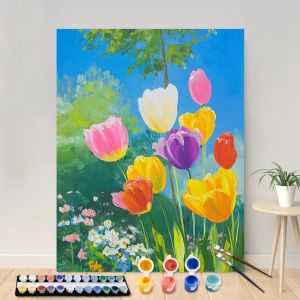 Bandai | Painting By Numbers Colorful Tulips Acrylic Paint Canvas Portrait Family Photo Christmas Gifts