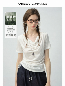 VEGA CHANG | Áo Thun Tay Ngắn Lycell Drape Neck