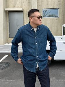 plus Size Mens Denim Shirt Long Sleeve Spring Autumn American Retro Style Fashionable Urban Casual Cotton Polyester Blend