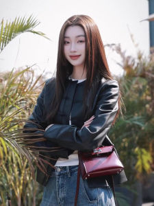 New Chinese Style Retro High-End Black Leather Jacket Womens Early Spring Shoulder Button Coat Elegant Unique Fashionable