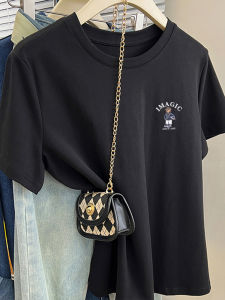 เสื้อยืดแขนสั้นผ้าฝ้ายสีดำ เสื้อเชิ้ตเข้ารูป เสื้อเชิ้ตกระชับสัดส่วน เสื้อเชิ้ตคอกลมสีพื้น เสื้อเชิ้ตสำหรับผู้หญิง