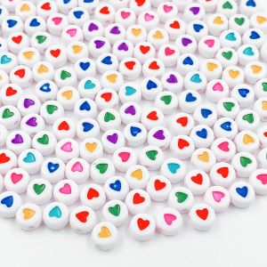 100/200/300/500PCS Love Heart Flat Beads Round Acrylic Jewelry Bead for Jewelry Making DIY Handmade Bracelet Accessories 4x7mm