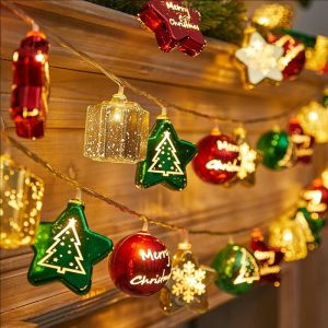 1.5M 10LED Christmas Decorative String Light Warm White Christmas Balls Stars Garland Light Xmas Tree Glowing Light Christmas Decoration