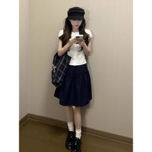 Retro Japanese Style Elastic Waist Short Skirt Womens Summer 2025 Casual Loose Sports Mini Skirt High Waist A-Line Midi Skirt
