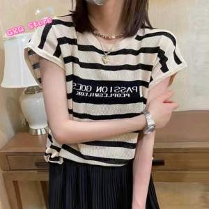 Áo Cổ Bẻ Kéo Khoá Tay Lỡ Hoạ Tiết Sọc Ngang Thời Trang Hàn Quốc Dành Cho Nữ