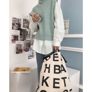 Peachbasketmarket สไตล์เกาหลีความจุขนาดใหญ่ Letter Canvas Tote Bag แฟชั่นอินเทรนด์ Casual Youth Applicable Square Shape