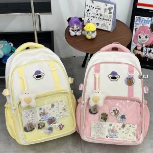 Cute Cartoon Large Capacity Backpack for Girls Students with Five Biji Cards Kawaii Style School Bag Soft Shoulder Straps