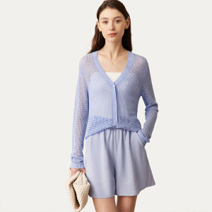 AMII | Simplicity Solid Straight Mid-Length Linen-Like Knitted V-Neck Cardigan