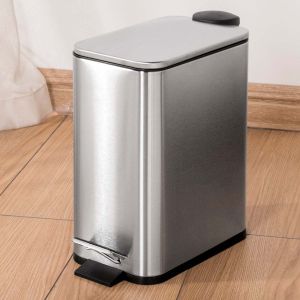 5L Rectangular Sanding Trash Can With Lid And Foot Pedal Stainless Steel Household Cleaning Bucket Kitchen Storage Bucket