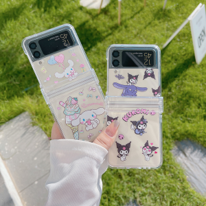 Sanrio | Kuromi Hinge Protector Phone Case for Samsung Galaxy Z Flip 8 7 5 6 7 Z Flip 7FE Hard Phone Cover Shockproof Transparent Funda