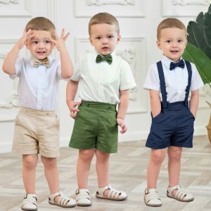 lontakids 3Pcs Kids Shorts Suit Baby Shirt Suspender Short Pants Boys Summer Set Formal Dress Tuxedo Wedding Birthday Party Costume