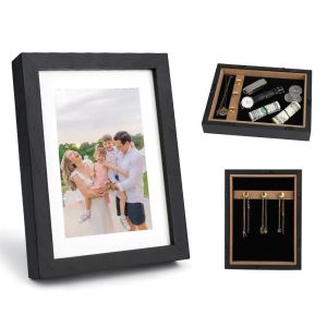 Wooden Photo Frame Sight Secret Storage Compartment Diversion Safe Hidden Container Home Office Hide Money Cash Ring Necklace