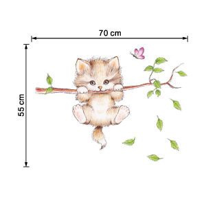 Modern Minimalist Cartoon Cat Branch Wall Decals Self Adhesive Waterproof PVC Nursery Decoration Wall Stickers for Kids Room