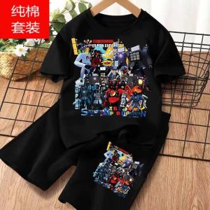 Titan Monitoring Summer Cotton Kids Short Sleeve Two-Piece Set Casual Breathable Comfortable Cotton Cartoon Print Boys Clothes