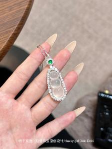 Natural Jadeite Bean Pure Silver Necklace New Style 2024 Womens Clavicle Chain Fresh out Chinese Style Pendant Fashion Jewelry