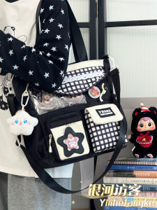 กระเป๋าสะพายไหล่ความจุขนาดใหญ่สไตล์ญี่ปุ่น กระเป๋าถือแบบสะพายข้างสำหรับนักเรียน กระเป๋าใส่ของใช้สำหรับเด็กผู้หญิง