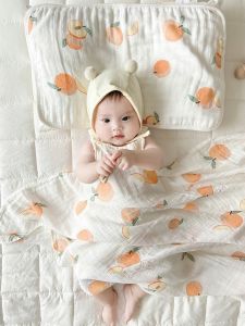 Thin Double Layer Bamboo Cotton Muslin Towel Baby Bath Towel Cloud Piece Pillow Childrens Bath Cloth Bamboo Rayon Fabric